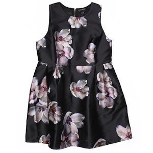 Black skater dress with pink/purple flowers
